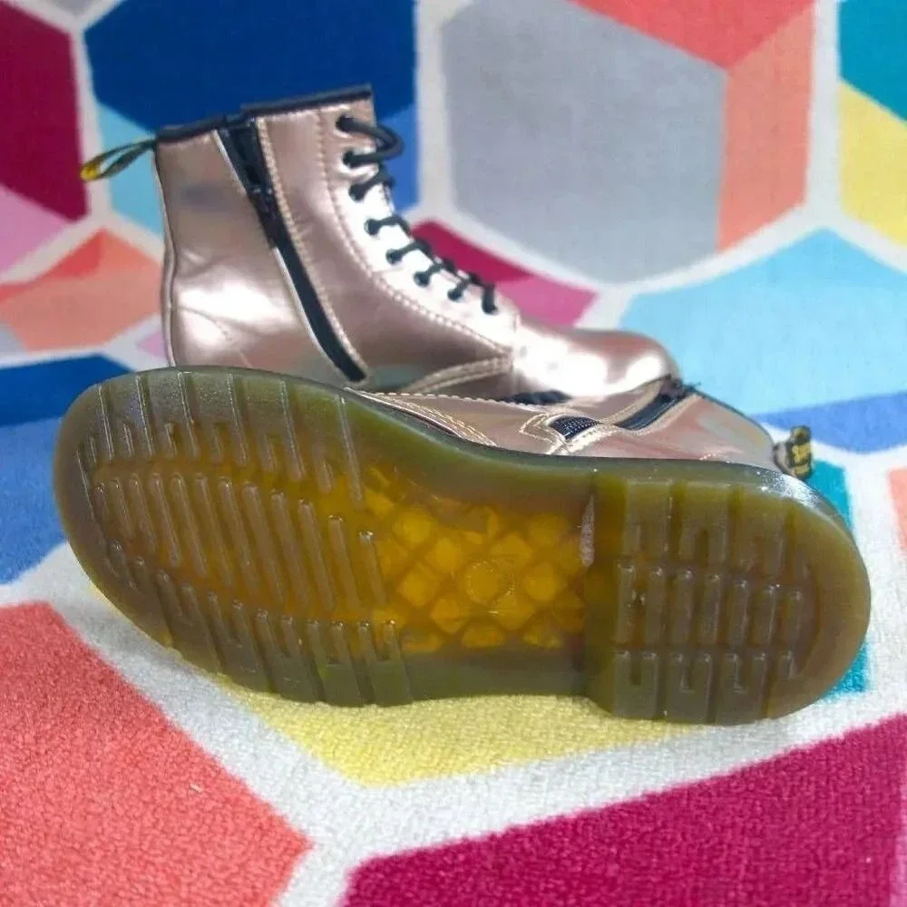 DOC MARTENS Rose Gold Metallic‎ Lace Up Boots Size 4 Youth